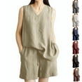thumbnail image 4 of NMMUED 2 Piece Sets for Women Summer Short Sets for Women Linen Two Piece Set Women Tank Top and Shorts Set Women Gauze Sets for Women 2 Piece, Khaki XXL, 4 of 9