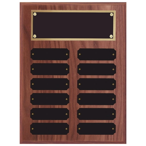 SHOP AWARDS AND GIFTS 9 x 12 Inch Perpetual Plaque Award Multiple Name Plate Board for Employee Appreciation, Recognition, Achievement, Walnut Finish