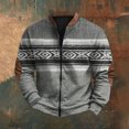 thumbnail image 3 of Men's Retro Knit Print Zip Up Sweatshirt, Casual Long Sleeve Cardigan Style Fleece Jacket, Vintage Streetwear for Christmas, Fall Winter, Cozy Layering Top,Gray,4XL, 3 of 6