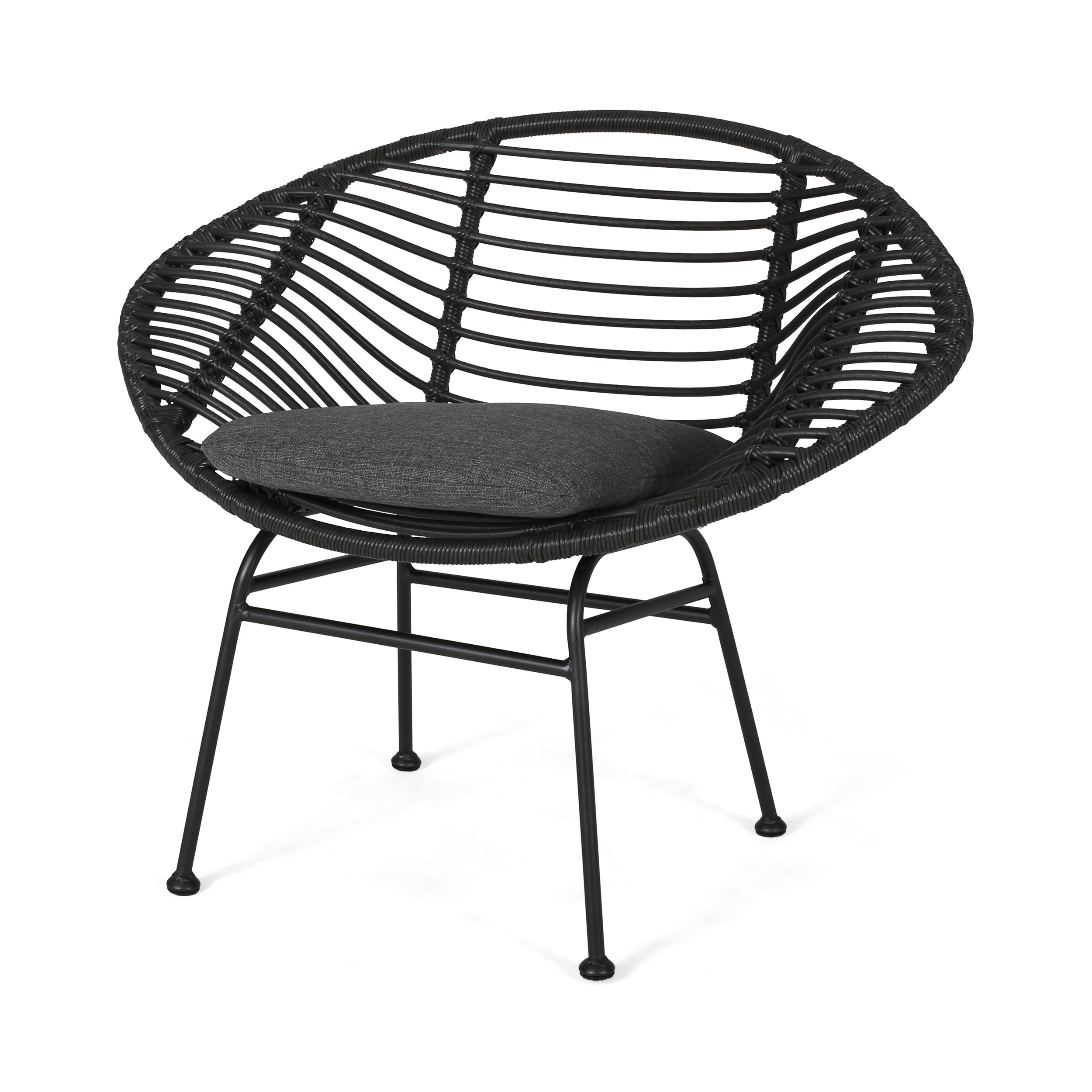 Outdoor Wicker Basket Style Single Chair, Unique Shaped Seat for Patio Garden, Gray