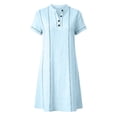 thumbnail image 6 of QUNYINEY Short Sleeve Womens Summer Casual Dresses Blue Mini Faux Cotton Linen A Line Dress Loose Fit V Neck Button Dresses, 6 of 6