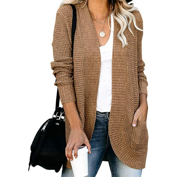 MEROKEETY Womens Long Sleeve Open Front Cardigans Chunky Knit Draped  Sweaters Outwear with Pockets - Walmart.com