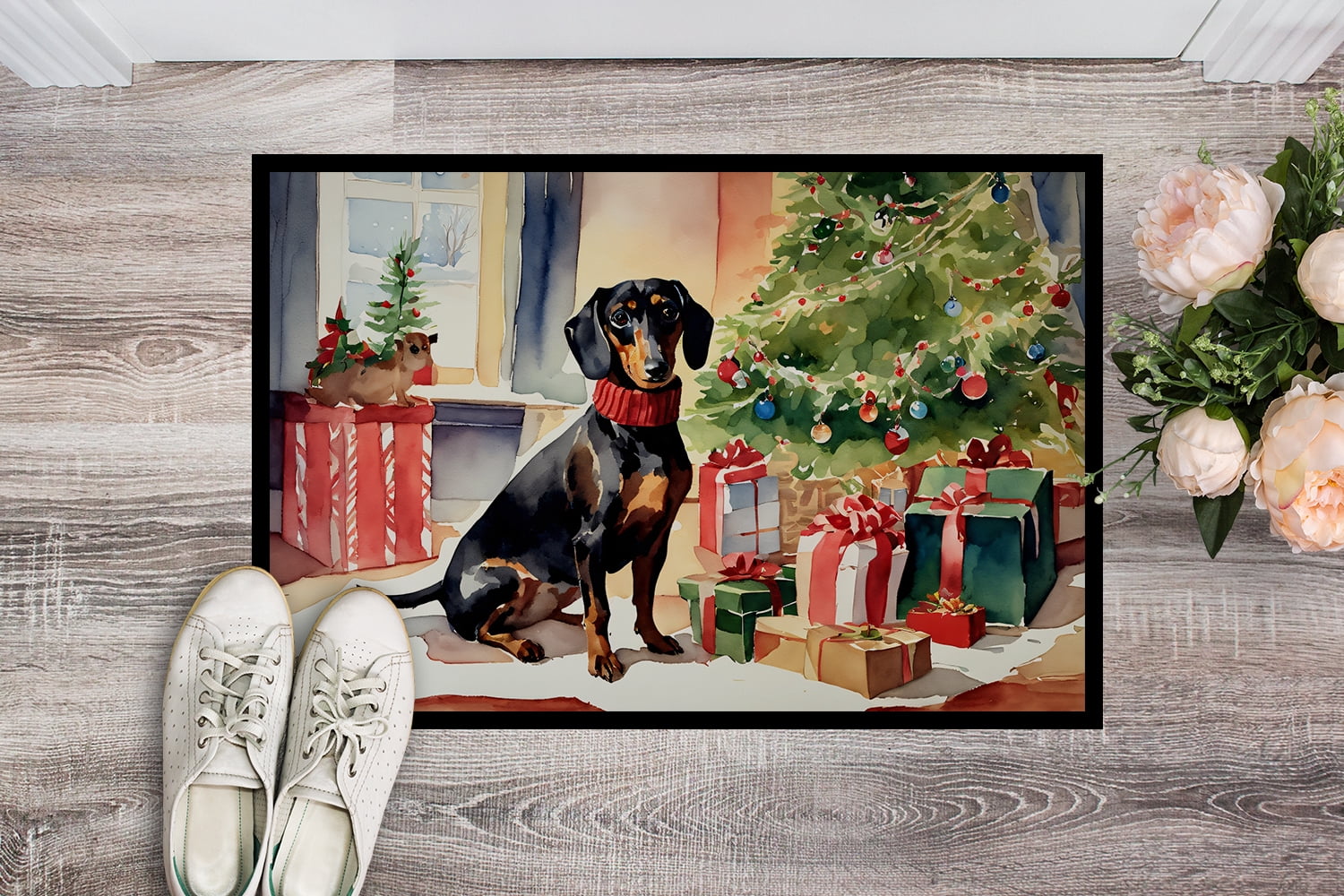 Carolines Treasures DAC2643MAT 0.15 x 18 x 27 in. Dachshund Cozy Christmas Doormat