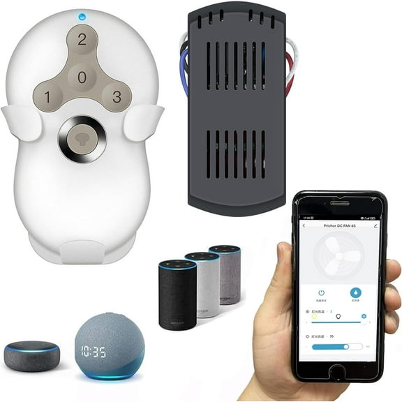 Hunter Harbor Breeze Hampton Bay Replacement Universal Ceiling Fan Remote Control Kit,Smart Wi-Fi Control Kit, 3-speeds Compatible with Alexa, Google Assistant and Smart Life App, 3-Speed, Light Dimm