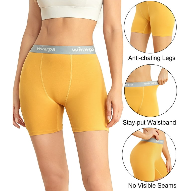 wirarpa Women's Cotton Boxer Briefs Anti-Chafing Boyshorts Panties 5.5  Inseam 4 Pack(L, Orange/Yellow/Hydrogen crimson/Haze blue)
