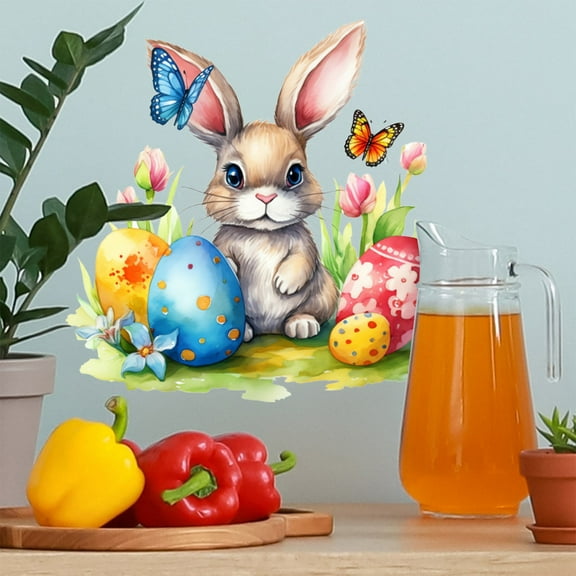 Meggemo Easter Egg Bunny Removable Wall Stickers Self Adhesive Stickers for Home Living Room Bedroom Wall Door Window Holiday Easter Decor