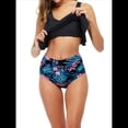thumbnail image 1 of Traje de Baño de Bikini con Volantes para Mujer, Parte Inferior de Cintura Alta, Talla Grande, Tankini. Negro y Azul M, 1 of 8