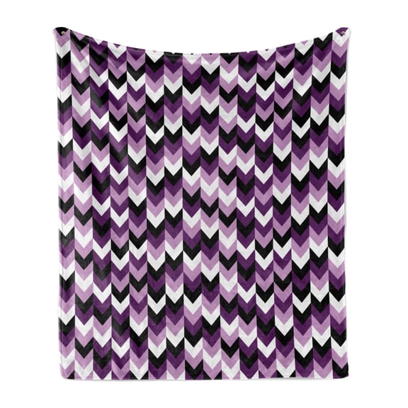 Chevron Soft Flannel Fleece Throw Blanket, Zig Zag Arrows Geometric Symmetric Pattern Retro Old Design, Cozy Plush for Indoor and Outdoor Use, 60" x 80", Purple White Black, by Ambesonne