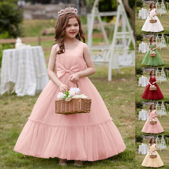 CAIXIA Girls Summer Dress 14Elegant Girls Party Pageant Gown With Bow And Tutu Skirt For Kids Performance,Pink,13-16 Years