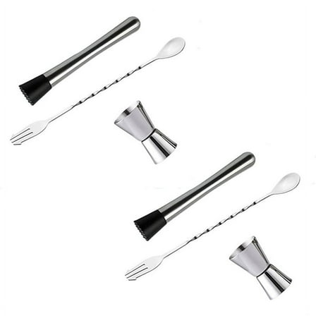 2X Stainless Steel Cocktail Muddler, Mixing Spoon, Jigger Set, Bar Tool Set for Bar Party Wine Cocktail Drink Shaker