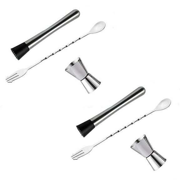 2X Stainless Steel Cocktail Muddler, Mixing Spoon, Jigger Set, Bar Tool Set for Bar Party Wine Cocktail Drink Shaker