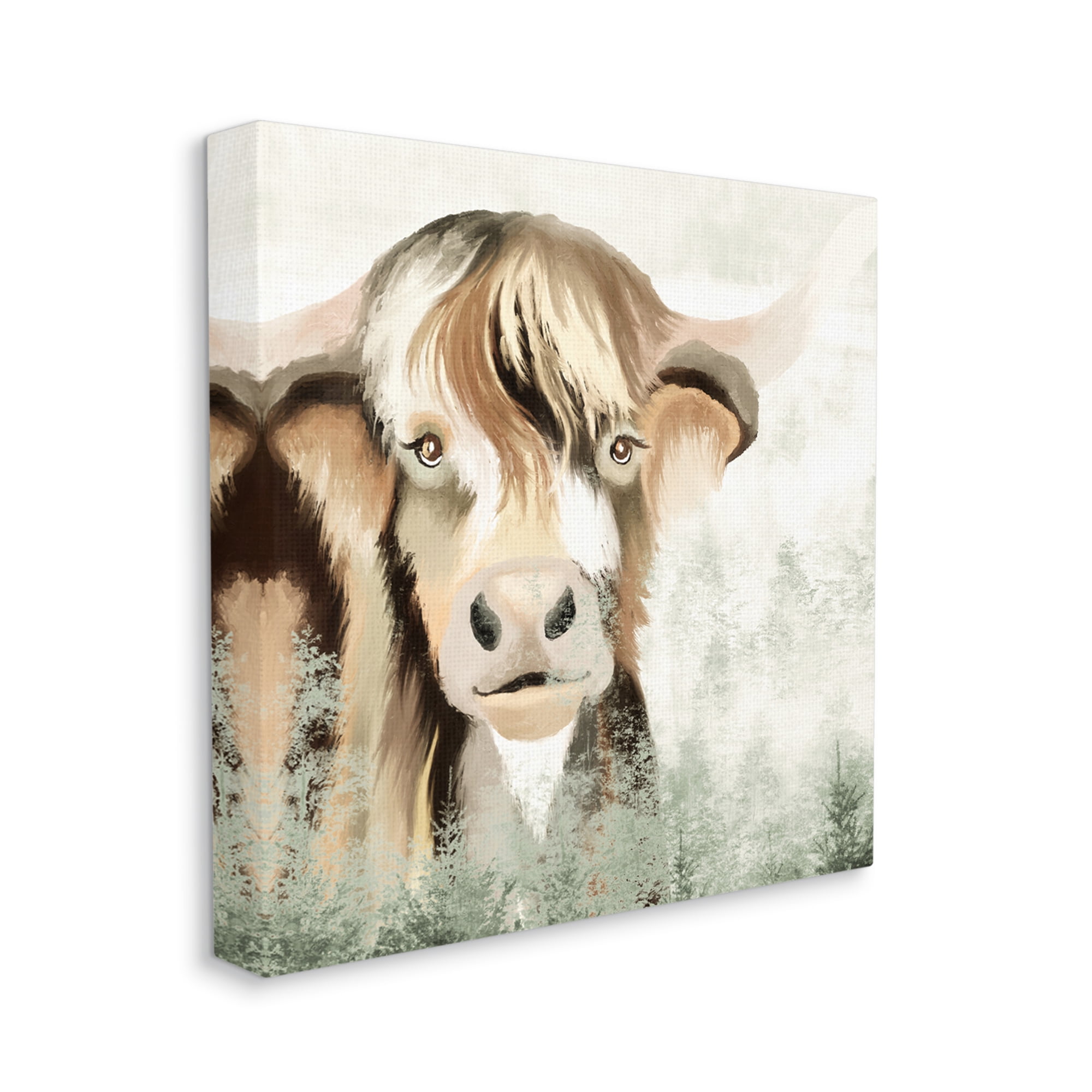 Stupell Highland Cattle Nature Trees Collage Animals & Insects Painting Gallery Wrapped Canvas Print Wall Art