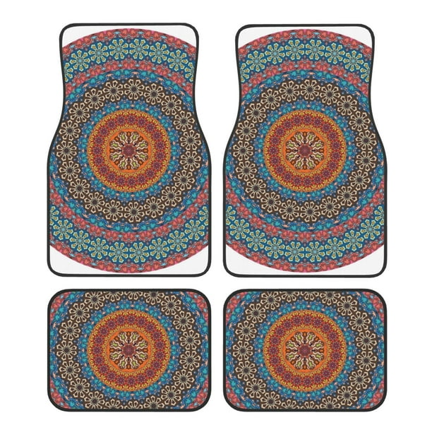 Fotbe Mandala Juego de 4 Tapetes para Auto con Estampado – Alfombrillas de Goma Reforzada, Diseño Antideslizante, Protección para Todo el Año – Vehículos, Autos, Camionetas y SUVs