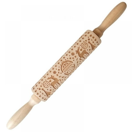 

PRAETER 13.8 3D Christmas Wooden Rolling Pin Embossing Roller Pins with Christmas Pattern for Cookies Cake Baking Kitchen Tool