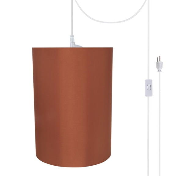Aspen Creative 71125-21 One-Light Plug-In Swag Pendant Light Conversion Kit with Transitional Drum Fabric Lamp Shade, Redwood, 8" width