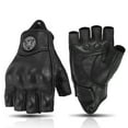 thumbnail image 3 of MJMOTO Vintage Leather Motorcycle Gloves Half Finger Touchscreen Off Road Riding Gloves with Hard Shell Protection Breathable, 3 of 9