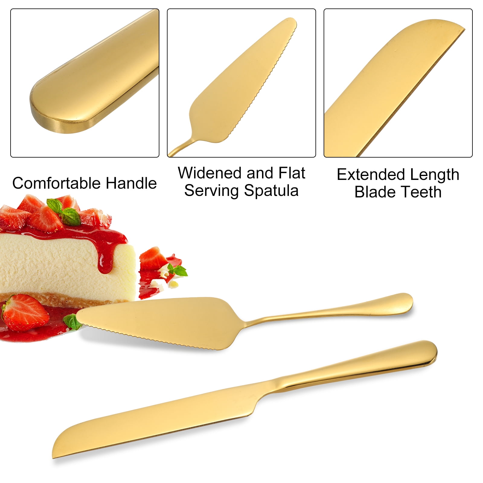 Unique Bargains Elegant Cake Knife and Server Set for Birthday Party Gift Gold