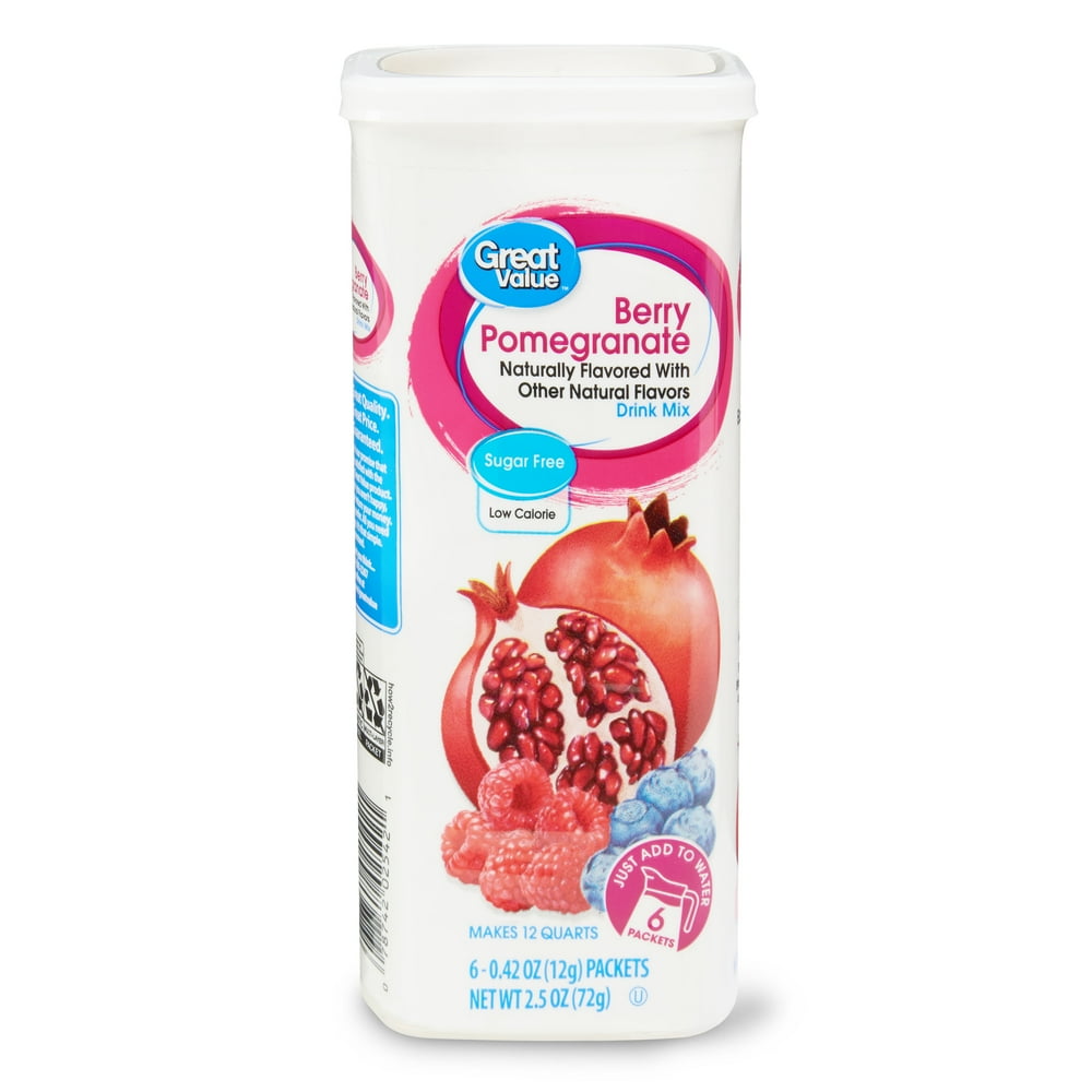 Great Value SugarFree Drink Mix, Berry Pomegranate, 0.42 Oz, 6 Ct