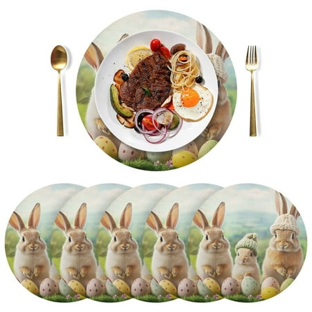 

joogoo Esater Bunny Family Round Plate Mats for Dining Table Placemat Set of 6 Holiday Decoration