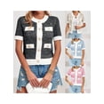 thumbnail image 2 of SUNSIOM Women's Summer Knit Tops Contrast Color Pearl Button Short Sleeve Round Neck Sweater Cardigans, 2 of 4