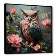 thumbnail image 2 of Designart "Blue and Pink Owls in Floral Forest II" Animals Framed Wall Art - Traditional Blue Owl Hallway Framed Wall Art Decor, 2 of 6