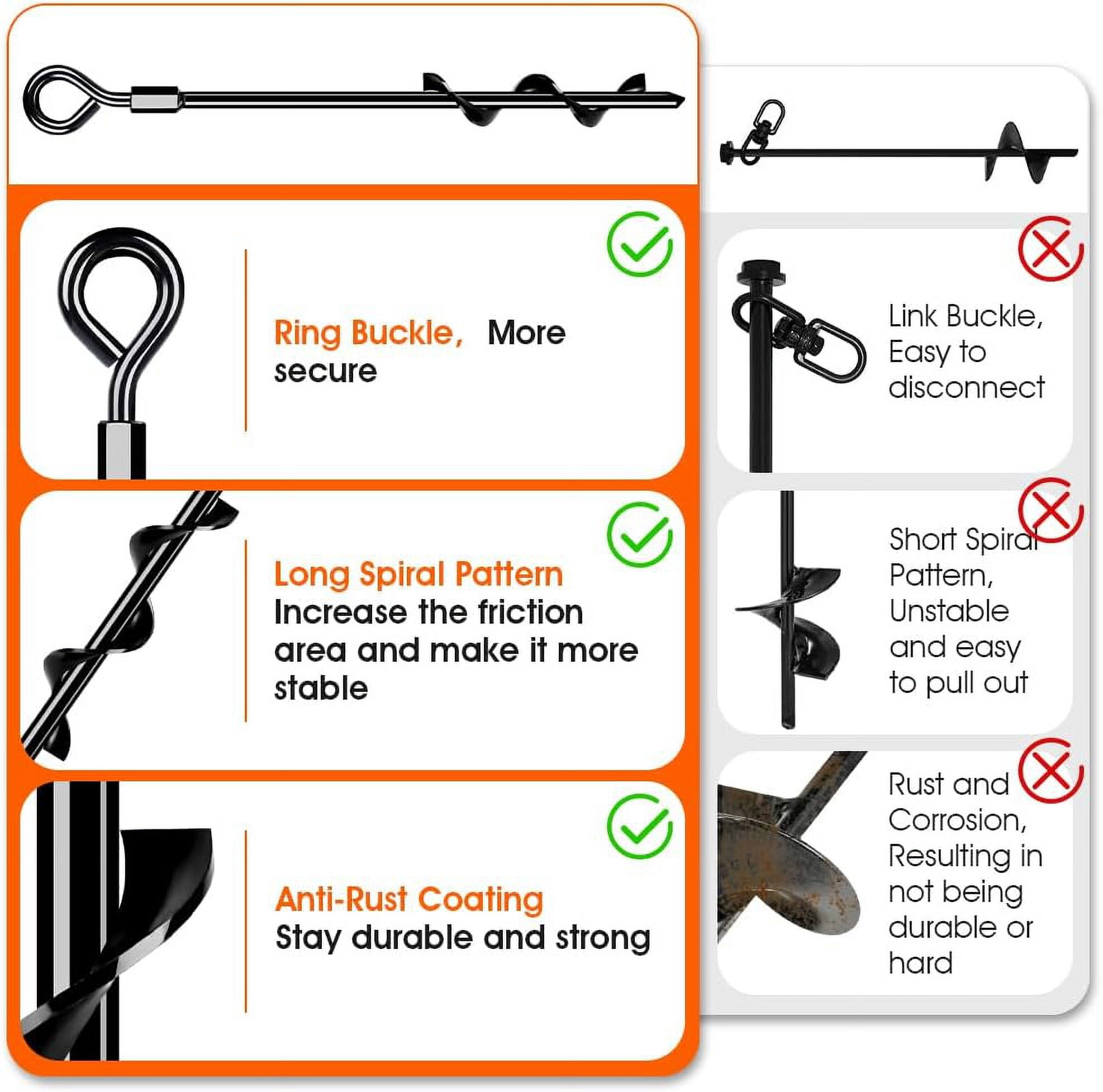 Heavy Duty Ground Anchors 16x14 Inch -  Tent Stakes with T-Wrench for Camping, Trampoline, Canopy & Swing Sets - Black Anti-Rust Steel