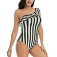 thumbnail image 3 of Gukieu Black And White Thick Stripes Print One-shoulder Ruffled One-piece Swimsuit with Removable Chest Pads and Tummy-control Swimsuit for Women-XX-Large, 3 of 6
