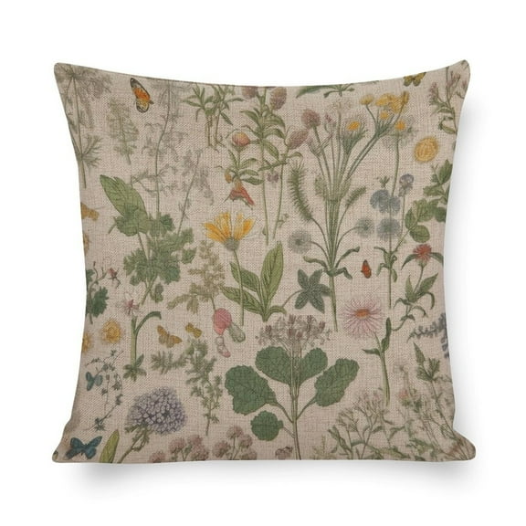Pillows & Pillow Covers Herbs And Wild Flowers Botanical Plants Pillows 16"x16" Floral Spring Pillowcase Farm Decorations Pillow Case for Farmhouse Decor Room Bedroom Sofa Chair Car