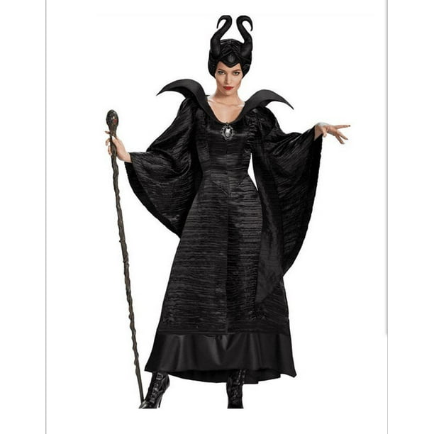 Disney Maléfica Cosplay disfraz Halloween película lujo negro bata reina malvada bruja vestido Cosplay fiesta disfraz conjunto adultoNegroM&Maléfica Deng Xun unisex