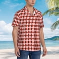 thumbnail image 5 of Xecao Red and Brown Squares print Hawaiian shirt - a stylish short-sleeve button-down for men, perfect for casual beach and tropical outings., 5 of 9