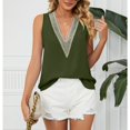 thumbnail image 2 of Camiseta sin mangas de guipur informal con cuello en V profundo, camiseta sin mangas con ribete de encaje para mujer, verano, 2 of 8