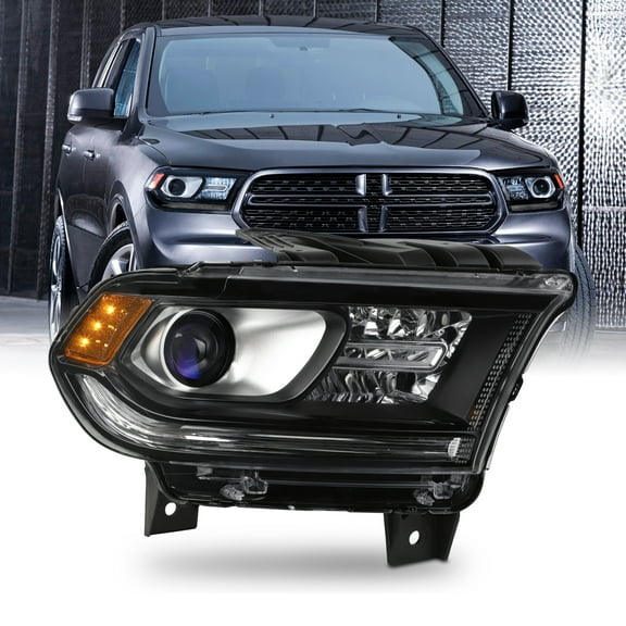 AKKON - Fits 2014-2017 Dodge Durango [Halogen Type] Projector Black Headlight Passenger Right Side w/o DRL LED Models