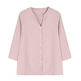 thumbnail image 7 of YWIYIUD Cotton Linen Shirts for Women Summer Button Down Short Sleeve Blouses Casual Oversized Solid Color Tunic Tops Fashion Loose Breathable Shirt Casual Tunic Blouse Daily Wear Pink L, 7 of 7