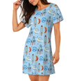 thumbnail image 2 of Easygdp Cartoon Rocket With Space Camisón de manga corta para mujer, informal, estampado, 2 of 6