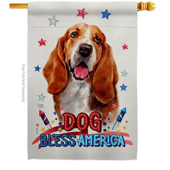 Breeze Decor H120113-BO Patriotic Basset Hound Animals Dog 28 x 40 in. Double-Sided Decorative Vertical House Flag for Decoration Banner Garden Yard Gift