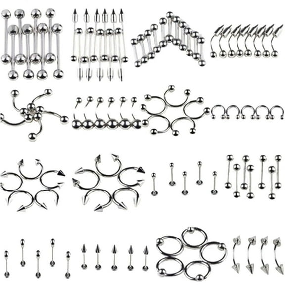 On Sale!A Set of 100pcs Assorted Acrylic Tongue Lip Labret Navel Belly Eyebrow Rings Bars Barbell Body Piercing Jewelry (Random Color)