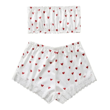 

2PC Pajamas For Women Sexy Silk Satin Ruffled Sleeveless Pajamas Sets Cami Shorts Sets Sleepwear