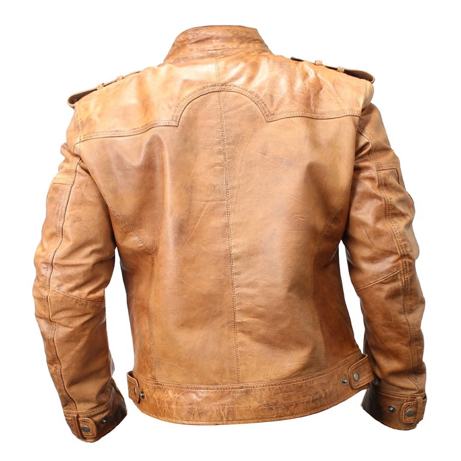 Shelter 9635-L New Mens Genuine Sheep Skin Leather Fashion Jacket 4 Zipped chest Pocket, Brown - Lare