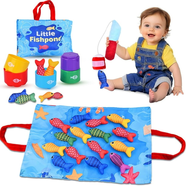 Juguete de Pesca Montessori para Niños de 22 Piezas, Juego de Pescar para Niños, Cubetas Apilables y Peces de Colores, Juguetes Montessori, Regalo Perfecto para Cumpleaños y Festividades