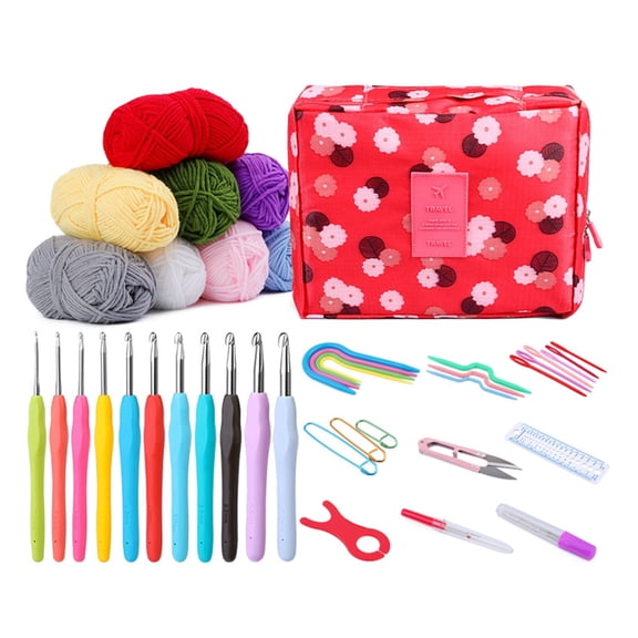 Ergonomic Crochet Hook Set with Crochet Yarns Knitting Needle, Crochet Bag, Stitching Marker, Embroidery Scissor