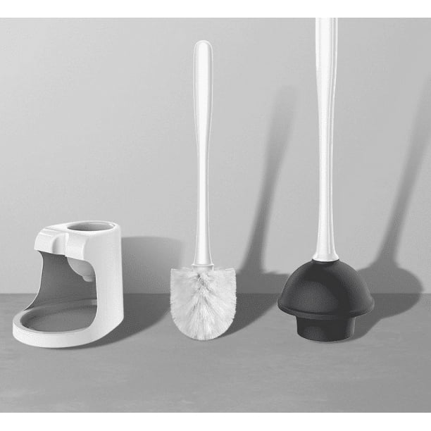 Juego de desatascador de inodoro, desatascador de inodoro resistente y cepillo para inodoro con agarre ergonómico y organizador oculto, accesorios de baño con diseño antigoteo, combo 2 en 1 para uso