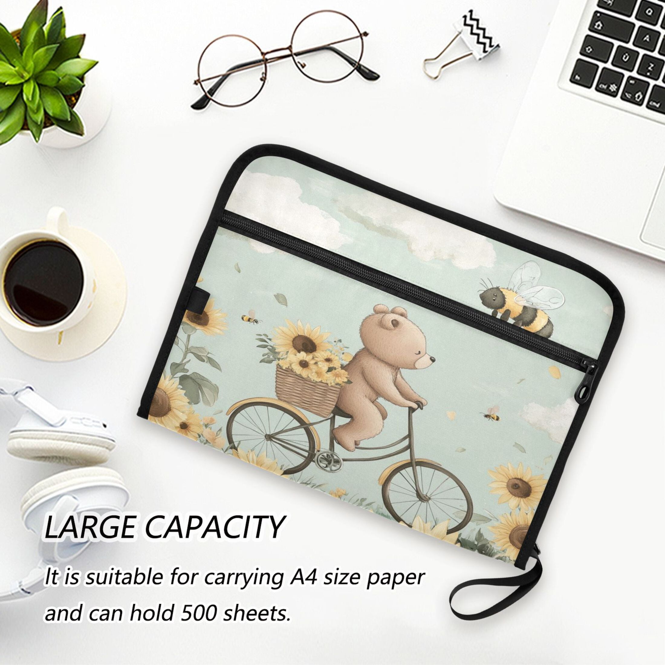 WOBOGO Cut Bear Riding Bicycle Expanding File Folder Letter Size Accordion Filing Organizer 13 Pocket Separate Organ Pocket