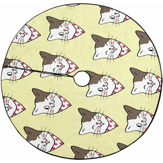 FMSHPON of Cat on Yellow Pastel Xmas Christmas Tree Skirt Stand Mat for Holiday Party Decoration Indoor Outdoor 48 inches