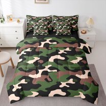 Feelyou Camouflage Camo Bedding Comforter Set 7pcs, Green Abstract Ombre Full Bedding Set
