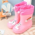thumbnail image 1 of Botas de lluvia para niños con forro polar antideslizante para niños y niñas, bonitos zapatos impermeables sin cordones con dibujos animados para todas las estaciones, 1 of 5