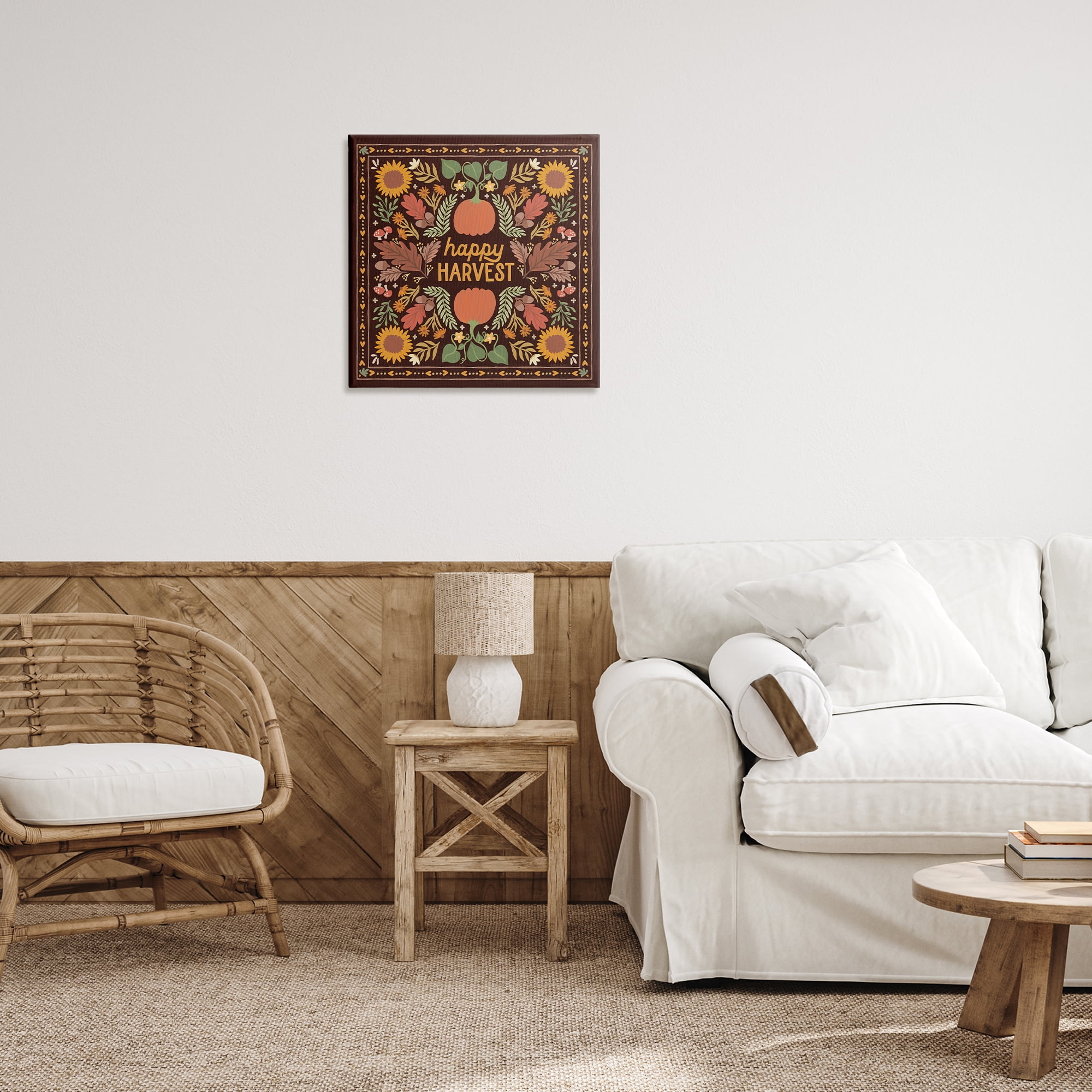 Stupell Industries Happy Harvest on Brown Landscape Painting Gallery Wrapped Canvas Art Print Wall Art, 24 x 24