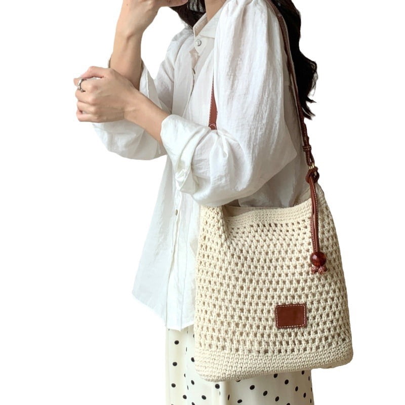 PRIYAL Women Small Cotton Crochet String Bag Handwoven Summer Beach Bag Knitted Vacation Shoulder Bag Purse Handbag