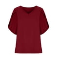 thumbnail image 4 of Hauts pour Femmes Décontractés Été Mode T-Shirt d'Été pour Femmes Col en V Uni Manches Trois Quarts Haut Décontracté Blouse Blouse d'Été en Liquidation, 4 of 7