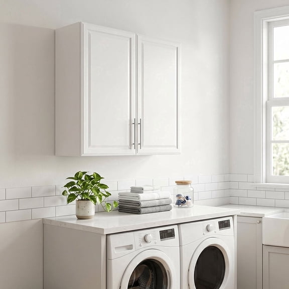 29.5"W x 11.8"D x 31.5"H Wall Mounted Laundry Room Cabinet, Kitchen Cabinet Wall Cabinets with Adjustable Shelves, Wall Cabinet Storage for Laundry Room, Bathroom, White