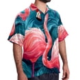 thumbnail image 2 of Flamingo Tropical Rainforest Men's Casual Printed Poplin Short Sleeve Button Down Beach Shirt with Spread Collar Top, 2 of 6